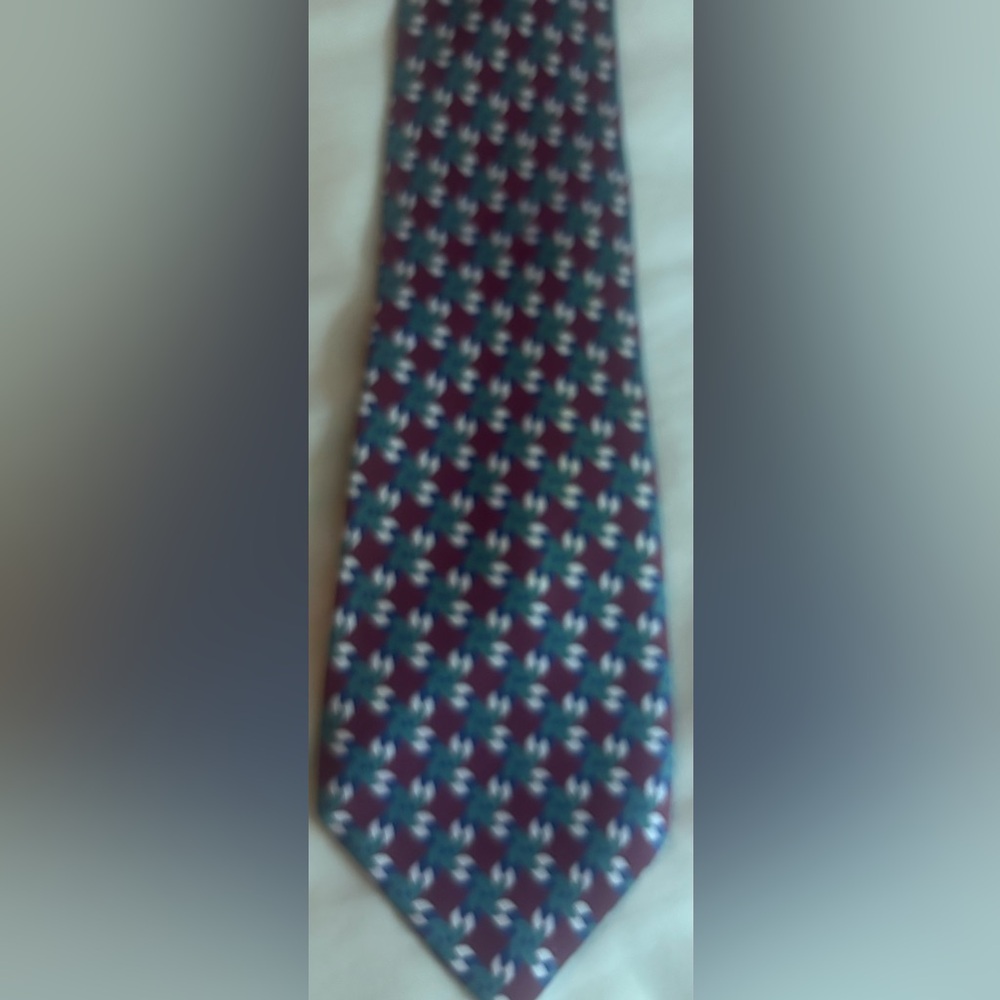 Men’s tie by Joseph Scafidi. Burgundy, green and cream.